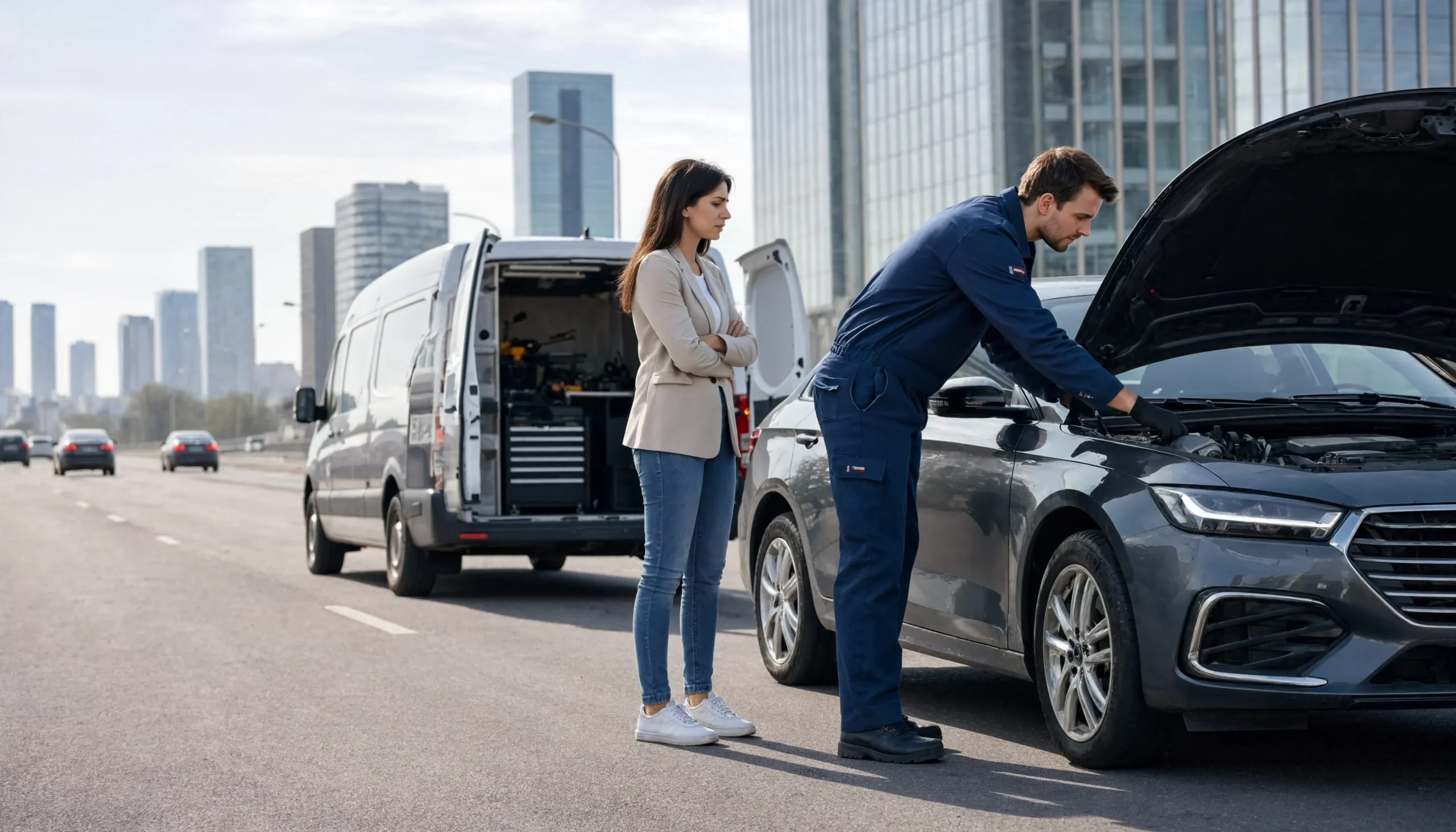 Professional car recovery Abu Dhabi – Smax operator assisting a stranded driver
